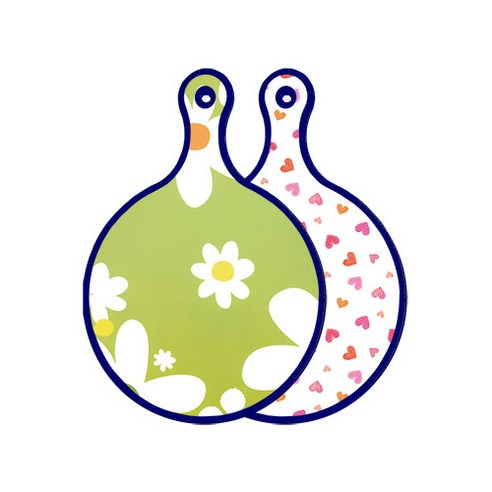 로엠디자인 블루에디션 양면 원형 서빙도마 보드 floraldesign 하얀개나리, 연분홍색러브, 1개