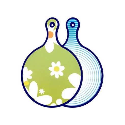 로엠디자인 블루에디션 양면 원형 서빙도마 보드 floraldesign 하얀개나리, 피쉬라인블루, 1개
