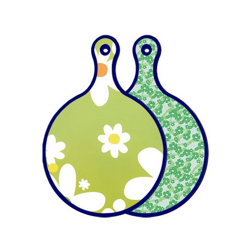 로엠디자인 블루에디션 양면 원형 서빙 도마 floral design하얀개나리, 그린봉선화, 1개