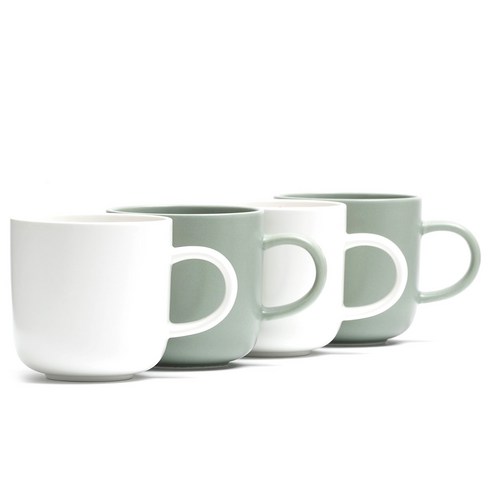 보울보울 레트로라인 머그컵 화이트 320ml x 2p + 그린티 320ml x 2p, 혼합색상, 1세트