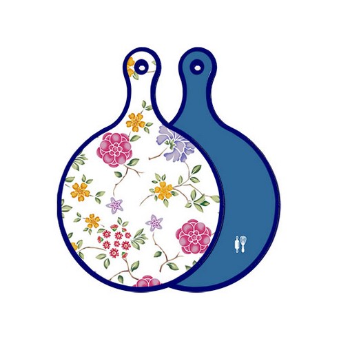 로엠디자인 블루 에디션 양면 원형 서빙 도마 보드 로맨틱레드floral화이트, 다크블루, 1개