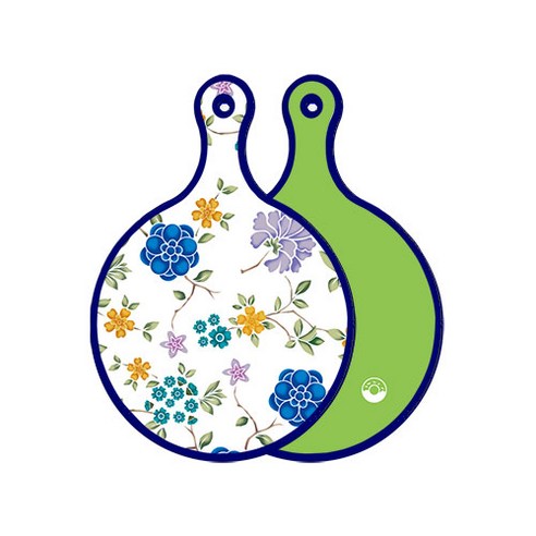 로엠디자인 블루 에디션 양면 원형 서빙 도마 보드 로맨틱블루floral화이트, 라이트그린, 1개