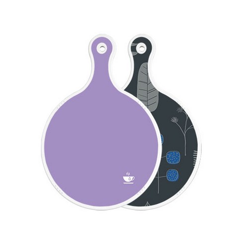 로엠디자인 양면 원형 서빙 도마 보라, 감색나무라인, 1개