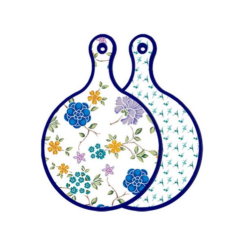 로엠디자인 블루 에디션 양면 원형 서빙 도마 보드 로맨틱블루floral화이트, 발레, 1개