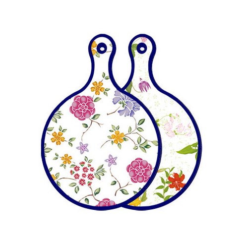 로엠디자인 블루 에디션 양면 원형 서빙 도마 보드 로맨틱레드floral화이트, 플라워동백, 1개