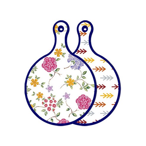 로엠디자인 블루 에디션 양면 원형 서빙 도마 보드 로맨틱레드floral화이트, 소나무화이트, 1개