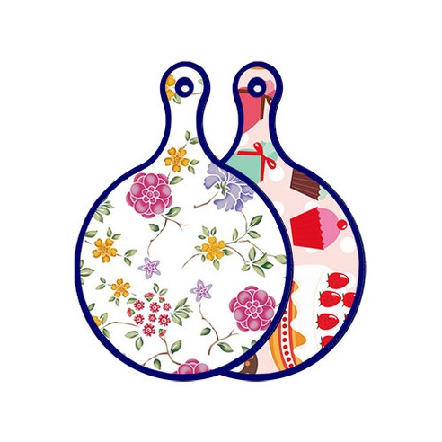 로엠디자인 블루 에디션 양면 원형 서빙 도마 보드 로맨틱레드floral화이트, 꼬마도넛, 1개