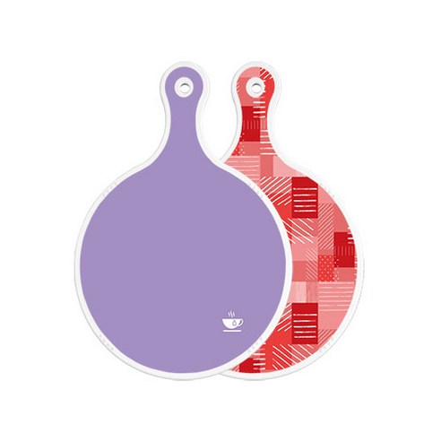 로엠디자인 양면 원형 서빙 도마 보라, 장단색체크, 1개