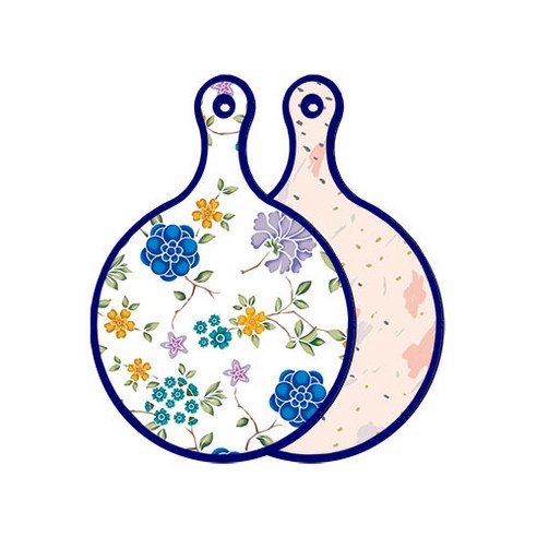 로엠디자인 블루 에디션 양면 원형 서빙 도마 보드 로맨틱블루floral화이트, 패턴자국, 1개