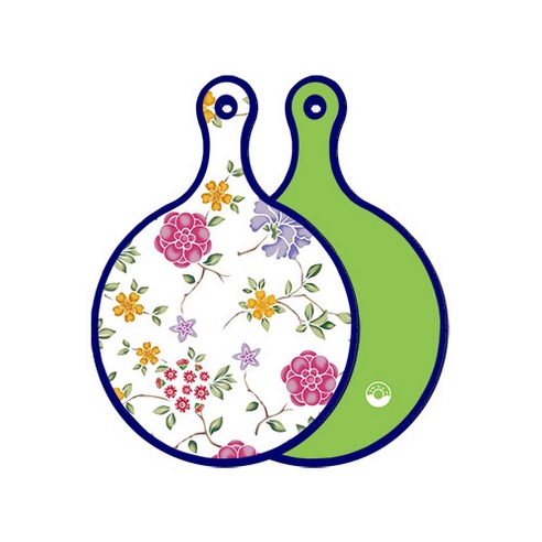 로엠디자인 블루 에디션 양면 원형 서빙 도마 보드 로맨틱레드floral화이트, 라이트그린, 1개