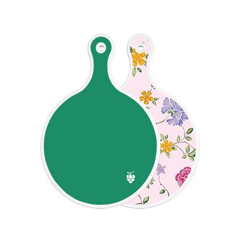 로엠디자인 양면 원형 서빙 도마 그린, 로맨틱레드floral연분홍색, 1개
