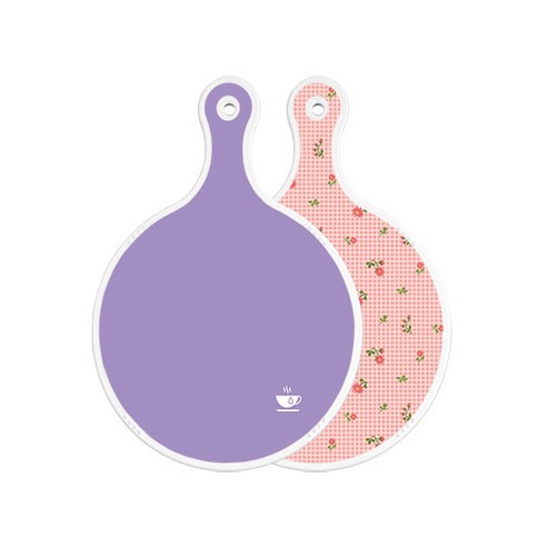 로엠디자인 양면 원형 서빙 도마 보라, 핑크플라워체크, 1개