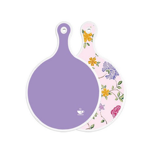 로엠디자인 양면 원형 서빙 도마 보라, 로맨틱레드floral연분홍색, 1개