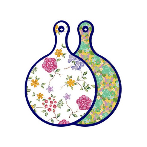 로엠디자인 블루 에디션 양면 원형 서빙 도마 보드 로맨틱레드floral화이트, 청록장미넝쿨, 1개