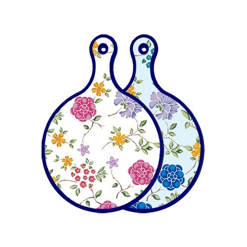 로엠디자인 블루 에디션 양면 원형 서빙 도마 보드 로맨틱레드floral화이트, 로맨틱블루floral비색, 1개
