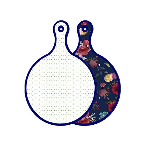 로엠디자인 블루 에디션 양면 원형 서빙 도마 보드 심플패턴, 블루톤플라워, 1개