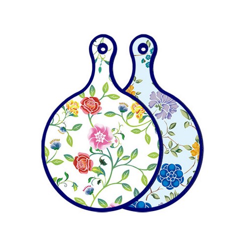 로엠디자인 블루 에디션 양면 원형 서빙 도마 보드 로맨틱장미, 로맨틱블루floral비색, 1개