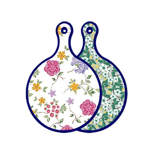 로엠디자인 블루 에디션 양면 원형 서빙 도마 보드 로맨틱레드floral화이트, 플라워회색, 1개