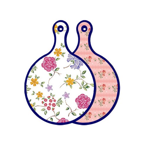 로엠디자인 블루 에디션 양면 원형 서빙 도마 보드 로맨틱레드floral화이트, 핑크로즈, 1개