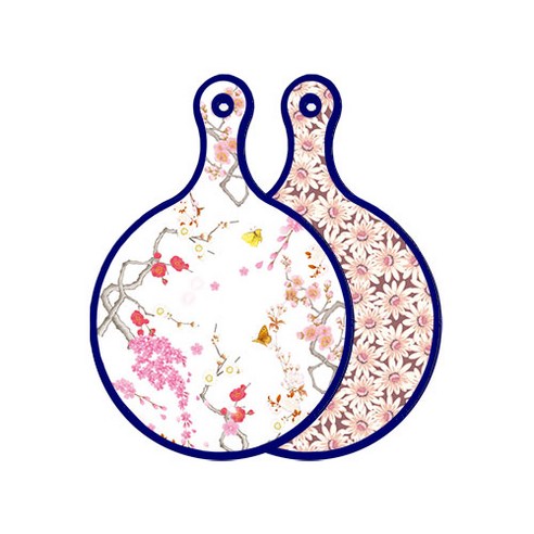 로엠디자인 블루에디션 양면 디자인 원형 서빙도마 로맨틱연지색floral, 자색플라워패턴, 1개
