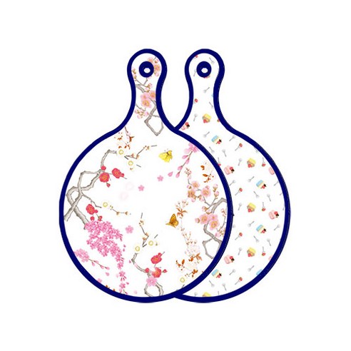 로엠디자인 블루에디션 양면 디자인 원형 서빙도마 로맨틱연지색floral, 케익, 1개