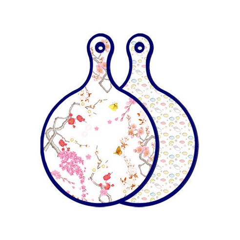 로엠디자인 블루에디션 양면 디자인 원형 서빙도마 로맨틱연지색floral, 파스텔밤하늘, 1개