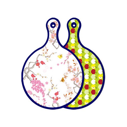 로엠디자인 블루에디션 양면 디자인 원형 서빙도마 로맨틱연지색floral, 애플연두, 1개