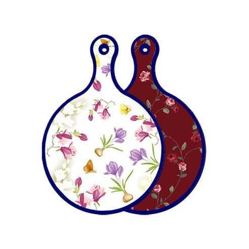 로엠디자인 블루에디션 양면 디자인 원형 서빙도마 로맨틱청자색floral, 장미적색, 1개