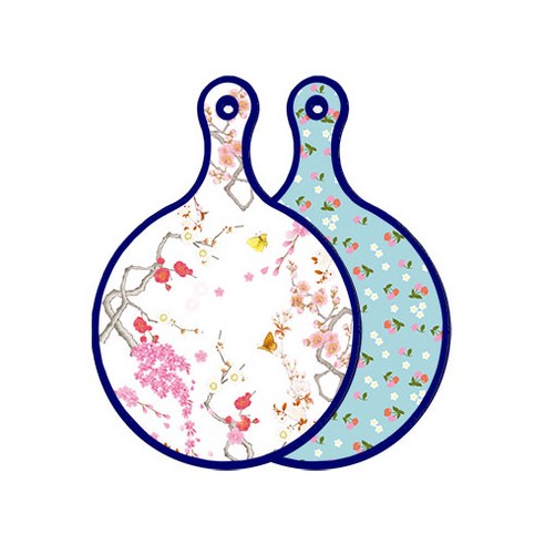 로엠디자인 블루에디션 양면 디자인 원형 서빙도마 로맨틱연지색floral, 천청색체리, 1개