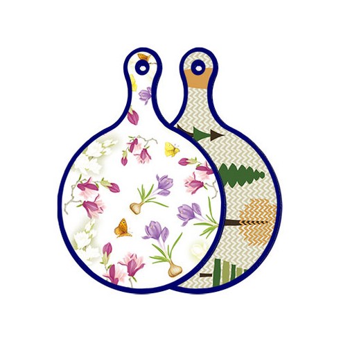 로엠디자인 블루에디션 양면 디자인 원형 서빙도마 로맨틱청자색floral, 숲패턴1, 1개