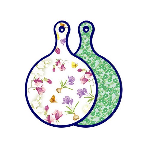 로엠디자인 블루에디션 양면 디자인 원형 서빙도마 로맨틱청자색floral, 그린봉선화, 1개