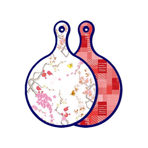 로엠디자인 블루에디션 양면 디자인 원형 서빙도마 로맨틱연지색floral, 장단색체크, 1개