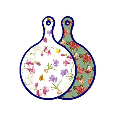 로엠디자인 블루에디션 양면 디자인 원형 서빙도마 로맨틱청자색floral, 취람색장미, 1개