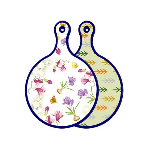로엠디자인 블루에디션 양면 디자인 원형 서빙도마 로맨틱청자색floral, 소나무치자색, 1개