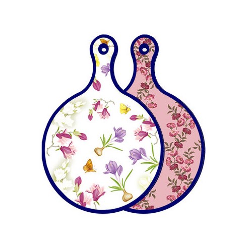 로엠디자인 블루에디션 양면 디자인 원형 서빙도마 로맨틱청자색floral, 체리플라워, 1개
