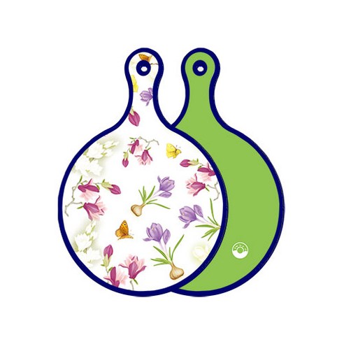 로엠디자인 블루에디션 양면 디자인 원형 서빙도마 로맨틱청자색floral, 라이트그린, 1개