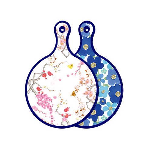 로엠디자인 블루에디션 양면 디자인 원형 서빙도마 로맨틱연지색floral, 벽청색플라워, 1개
