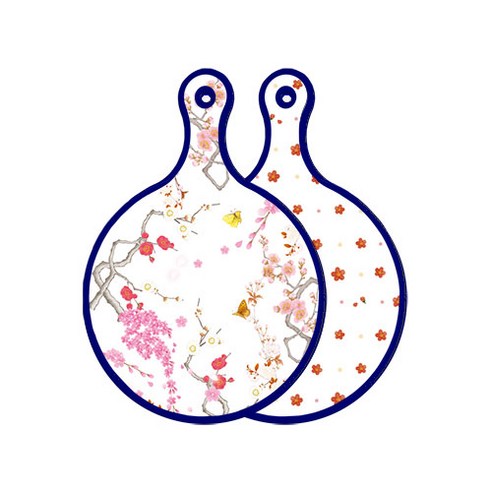로엠디자인 블루에디션 양면 디자인 원형 서빙도마 로맨틱연지색floral, 장단색나팔꽃, 1개
