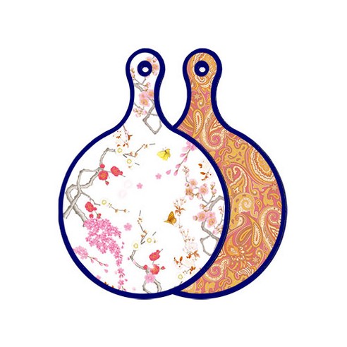 로엠디자인 블루에디션 양면 디자인 원형 서빙도마 로맨틱연지색floral, 적황색라인아트, 1개