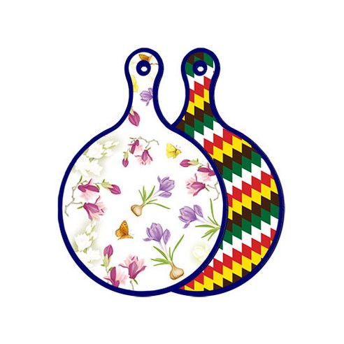 로엠디자인 블루에디션 양면 디자인 원형 서빙도마 로맨틱청자색floral, 5색다이아패턴, 1개