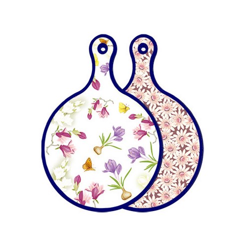 로엠디자인 블루에디션 양면 디자인 원형 서빙도마 로맨틱청자색floral, 자색플라워패턴, 1개