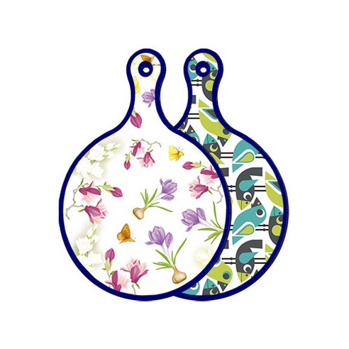 로엠디자인 블루에디션 양면 디자인 원형 서빙도마 로맨틱청자색floral, 버드, 1개