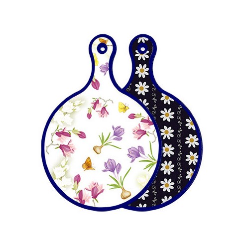 로엠디자인 블루에디션 양면 디자인 원형 서빙도마 로맨틱청자색floral, 클래식플라워, 1개