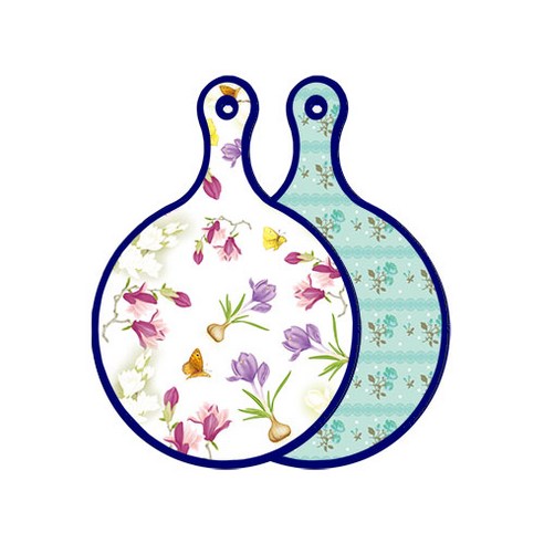 로엠디자인 블루에디션 양면 디자인 원형 서빙도마 로맨틱청자색floral, 옥색로즈, 1개