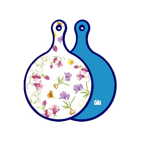 로엠디자인 블루에디션 양면 디자인 원형 서빙도마 로맨틱청자색floral, 스카이블루, 1개