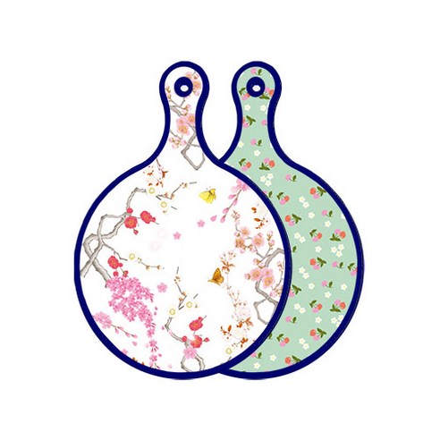 로엠디자인 블루에디션 양면 디자인 원형 서빙도마 로맨틱연지색floral, 비색체리, 1개