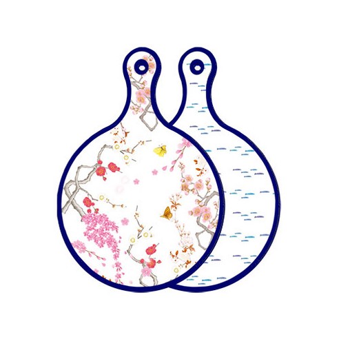 로엠디자인 블루에디션 양면 디자인 원형 서빙도마 로맨틱연지색floral, 파스텔물고기떼, 1개