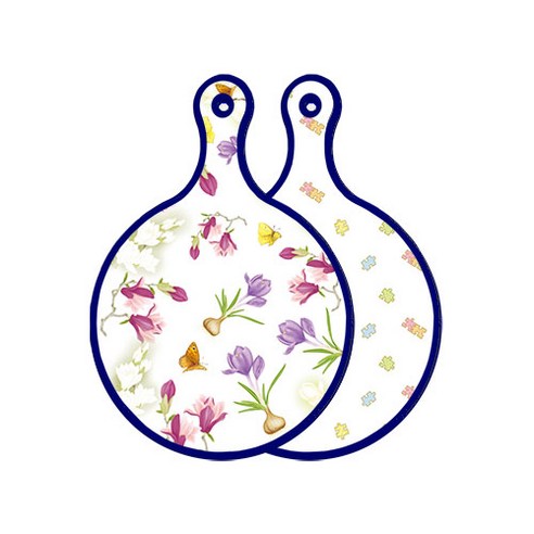 로엠디자인 블루 에디션 양면 원형 서빙 도마 보드 로맨틱청자색floral, 퍼즐, 1개