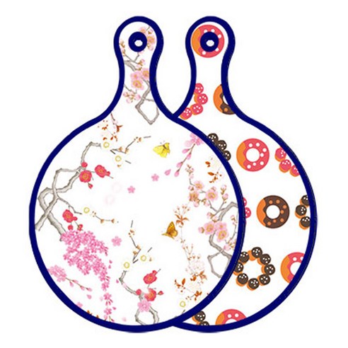 로엠디자인 블루에디션 양면 원형 서빙도마 로맨틱연지색floral, 초코도넛, 1개
