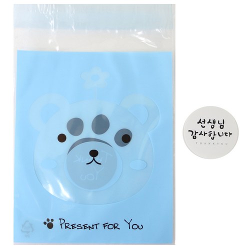 황씨네도시락 접착 애니멀 봉투 곰 100p + 선생님 감사합니다 캘리 원형 스티커 화이트 100p, 1세트